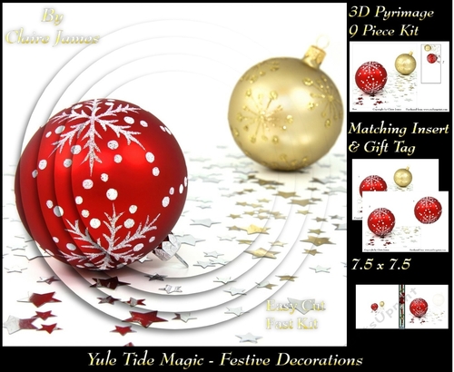 Yule Tide Magic - Festive Baubles - 3D Pyramid/pyrimage + Insert & Gift Tag