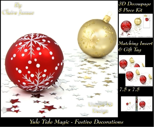 Yule Tide Magic - Festive Baubles - 3D Decoupage kit + Insert & Gift Tag