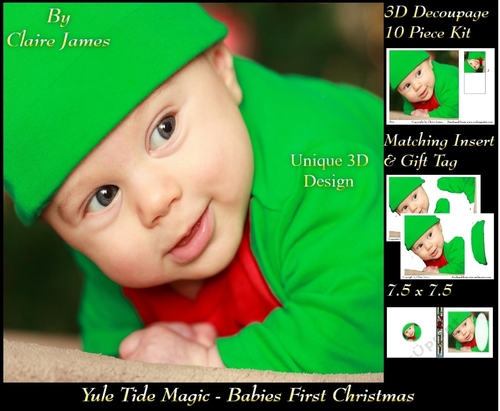 Yule Tide Magic - Festive Baby - 3D Decoupage kit + Insert & Gift Tag