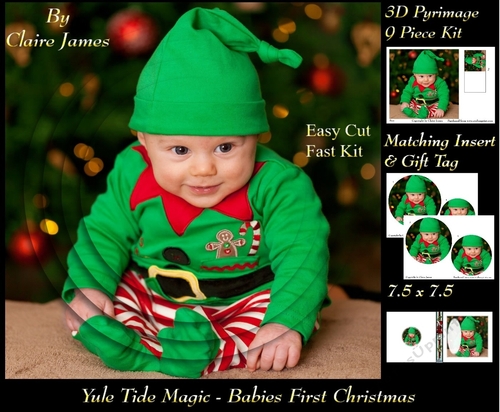 Yule Tide Magic - Festive Babies First Christmas - 3D Pyramid/pyrimage + Insert & Gift Tag