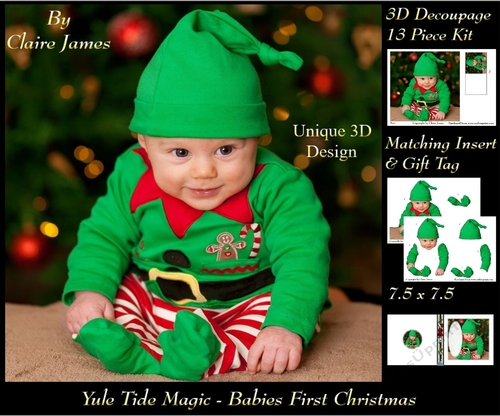 Yule Tide Magic - Festive Babies First Christmas - 3D Decoupage kit + Insert & Gift Tag