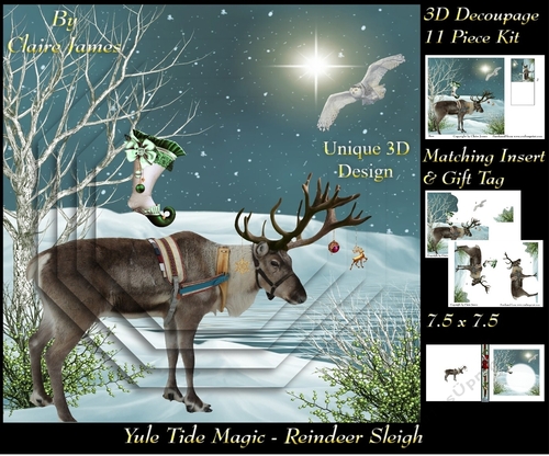 Yule Tide Magic - Reigndeer Christmas - 3D Decoupage kit + Insert & Gift Tag