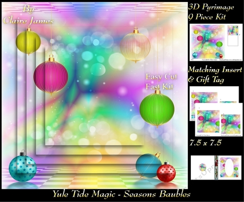 Yule Tide Magic - Festive Baubles - 3D Pyramid/pyrimage + Insert & Gift Tag