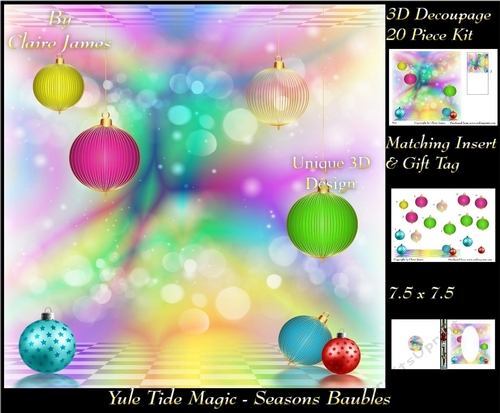 Yule Tide Magic - Festive Baubles - 3D Decoupage kit + Insert & Gift Tag