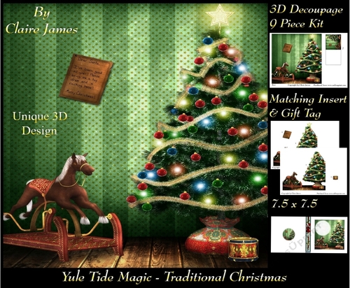Yule Tide Magic - Traditional Christmas - 3D Decoupage kit + Insert & Gift Tag