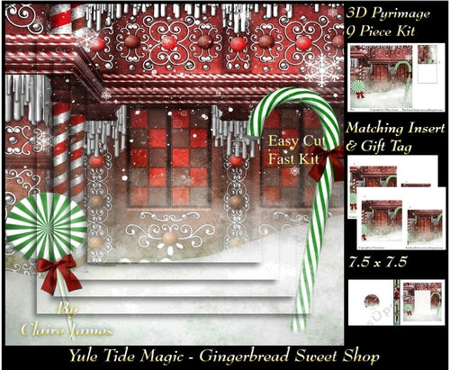 Yule Tide Magic - Gingerbread Sweet Shop - 3D Pyramid/pyrimage + Insert & Gift Tag