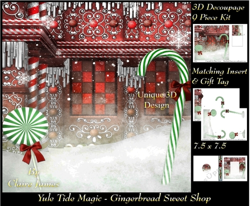 Yule Tide Magic - Gingerbread Sweet Shop - 3D Decoupage kit + Insert & Gift Tag