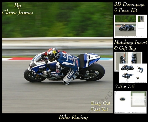 Sport - Bike Racing - 3D Decoupage + Insert & Tag