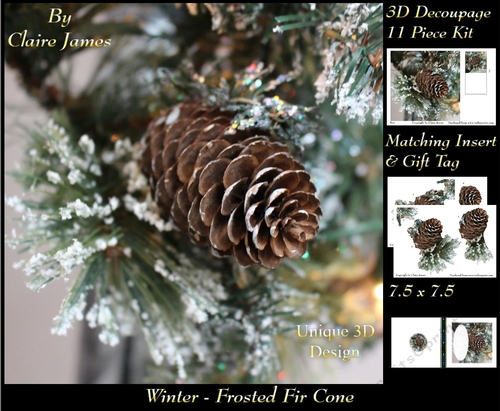 Winter - Frosted Fir Cone - Decoupage + Insert & Tag