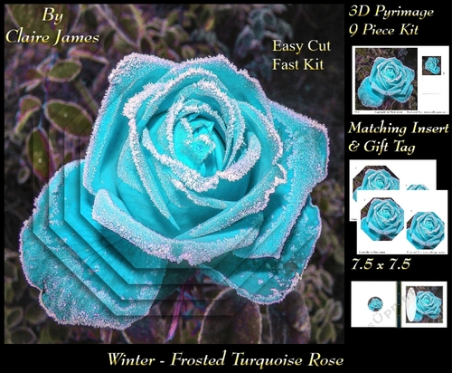 Winter - Frosted Torquiose Rose - Pyrimage/pyramid + Insert & Tag