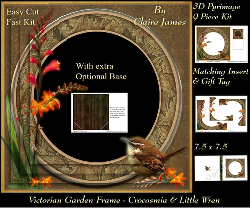 Victorian Garden - Crocosmia & Wren Frame & Card Kit Pyrimage/Pyramid + Insert & Tag