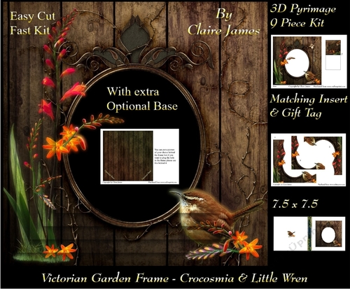 Victorian Secret Garden - Crocosmia & Wren Frame & Card Kit Pyrimage/Pyramid + Insert & Tag