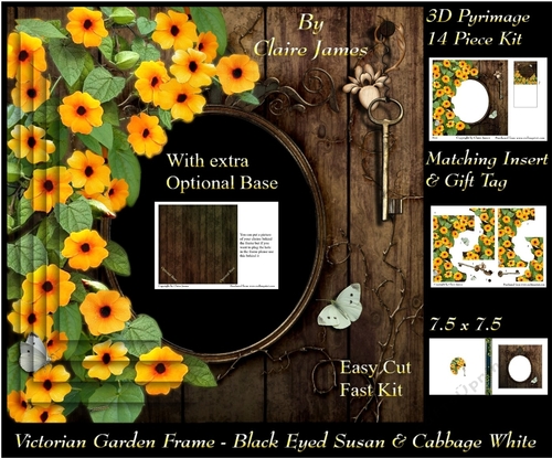 Victorian Secret Garden - Black Eyed Susan & Butterfly Frame & Card Kit Pyrimage/Pyramid + Insert & Tag