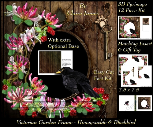 Victorian Secret Garden - Honeysuckle & Blackbird Frame & Card Kit Pyrimage/Pyramid + Insert & Tag