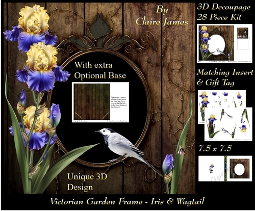 Victorian Secret Garden - Iris & Wagtail Frame & Card Kit Special 3D Decoupage + Insert & Tag