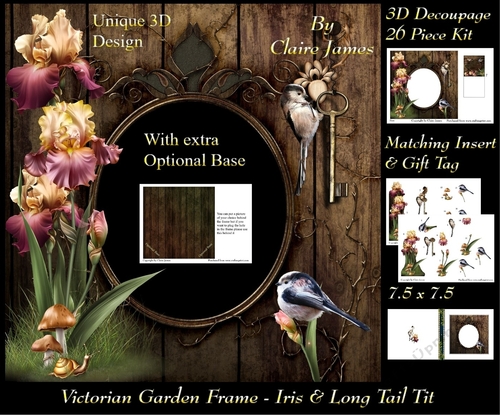 Victorian Secret Garden - Iris & Long Tail Tits Frame & Card Kit Special 3D Decoupage + Insert & Tag