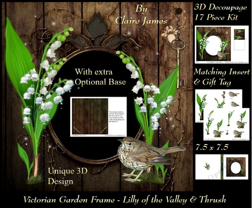 Victorian Secret Garden - Lilly Of The Valley & Thrush Frame & Card Kit Special 3D Decoupage + Insert & Tag