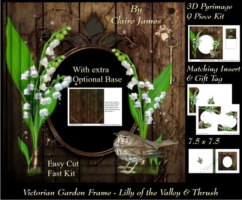 Victorian Secret Garden - Lilly Of The Valley & Thrush Frame & Card Kit Pyrimage/Pyramid + Insert & Tag