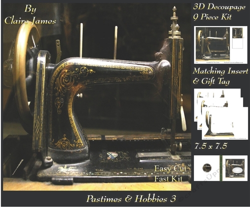 Past Times & Hobbies - Vintage Sewing Machine - 3D Decoupage + Insert & Tag