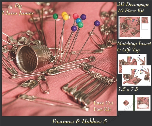 Past Times & Hobbies - Vintage Sewing - 3D Decoupage + Insert & Tag