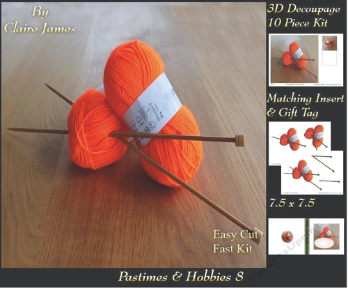 Past Times & Hobbies - Knitting - 3D Decoupage + Insert & Tag