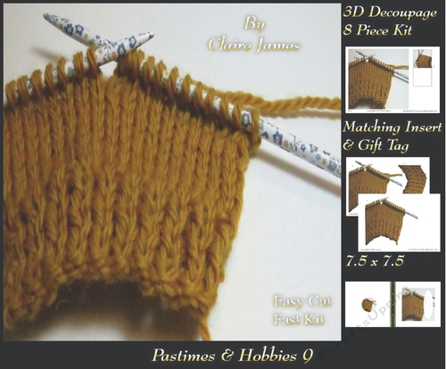 Past Times & Hobbies - Knitting - 3D Decoupage + Insert & Tag