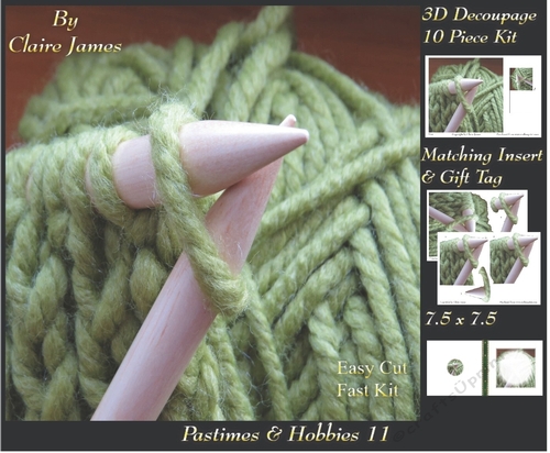 Past Times & Hobbies - Knitting - 3D Decoupage + Insert & Tag