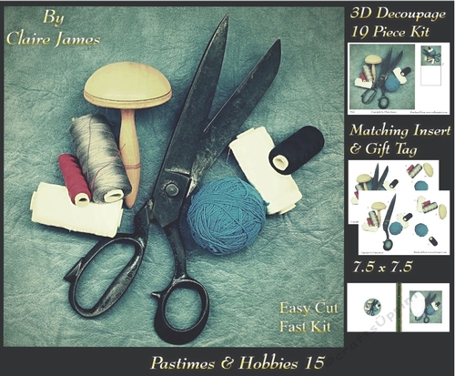 Past Times & Hobbies - Vintage Darning Kit - 3D Decoupage + Insert & Tag