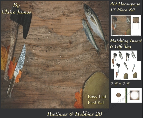 Past Times & Hobbies - Fishermans Bushcraft Kit - 3D Decoupage + Insert & Tag