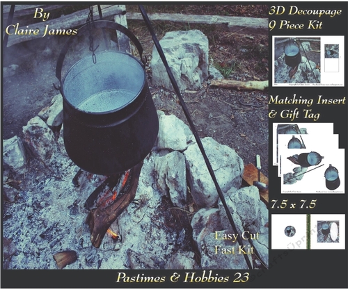 Past Times & Hobbies - Bushcraft Cooking Kit - 3D Decoupage + Insert & Tag