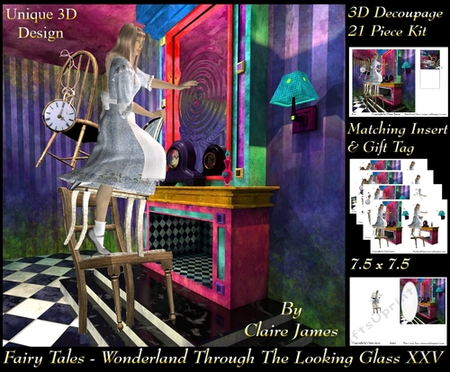 Fairy Tales - Wonderland Through The Looking Glass 25 - Special 3D Decoupage + Insert & Tag