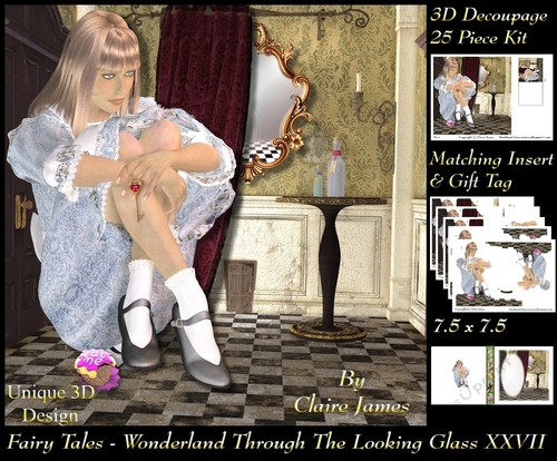 Fairy Tales - Wonderland Through The Looking Glass 27 - Special 3D Decoupage + Insert & Tag