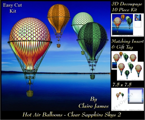 Hot Air Balloons - Balloon Flight Clear Saphire Skys 2 - 3D Decoupage + Insert & Tag