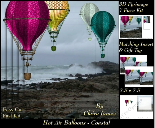Hot Air Balloons - Coastal Flight - 3D Decoupage + Insert & Tag
