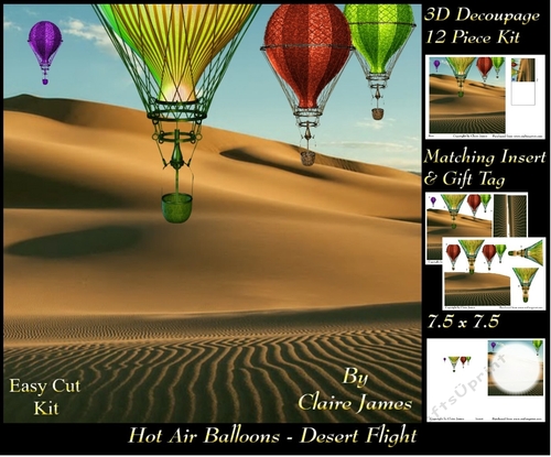 Hot Air Balloons - Desert Flight - 3D Decoupage + Insert & Tag