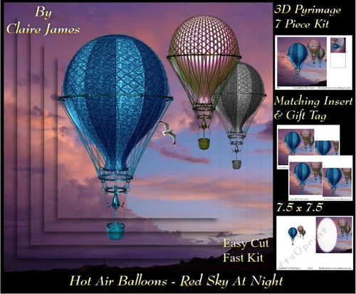 Hot Air Balloons - Red Sky At Night - Pyrimage/Pyramid + Insert & Tag