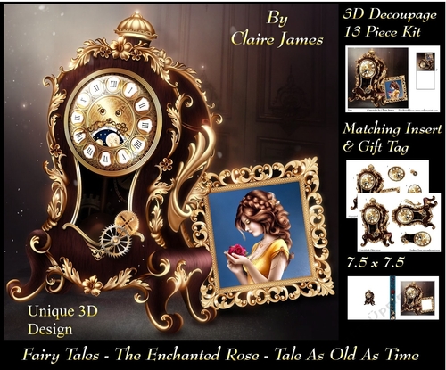 Fairy Tales - The Enchanted Rose - Tale As Old As Time 3 - Special 3D Decoupage + Insert & Tag