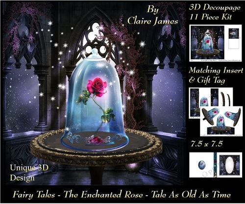 Fairy Tales - The Enchanted Rose - Tale As Old As Time 4 - Special 3D Decoupage + Insert & Tag