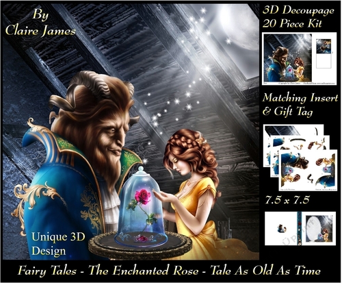 Fairy Tales - The Enchanted Rose - Tale As Old As Time 5 - Special 3D Decoupage + Insert & Tag