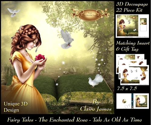 Fairy Tales - The Enchanted Rose - Tale As Old As Time 6 - Special 3D Decoupage + Insert & Tag