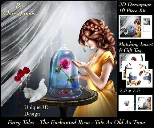 Fairy Tales - The Enchanted Rose - Tale As Old As Time 8 - Special 3D Decoupage + Insert & Tag