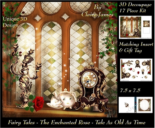Fairy Tales - The Enchanted Rose - Tale As Old As Time 9 - Special 3D Decoupage + Insert & Tag