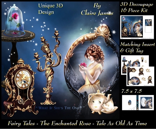 Fairy Tales - The Enchanted Rose - Tale As Old As Time 10 - Special 3D Decoupage + Insert & Tag