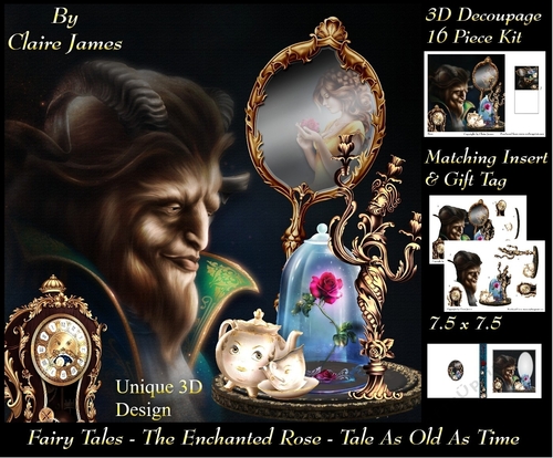 Fairy Tales - The Enchanted Rose - Tale As Old As Time 11 - Special 3D Decoupage + Insert & Tag