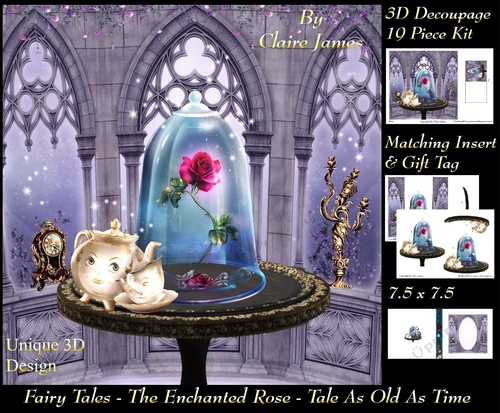 Fairy Tales - The Enchanted Rose - Tale As Old As Time 12 - Special 3D Decoupage + Insert & Tag