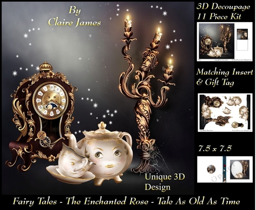 Fairy Tales - The Enchanted Rose - Tale As Old As Time 14 - Special 3D Decoupage + Insert & Tag