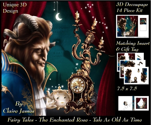 Fairy Tales - The Enchanted Rose - Tale As Old As Time 15 - Special 3D Decoupage + Insert & Tag