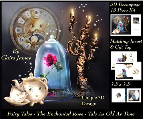 Fairy Tales - The Enchanted Rose - Tale As Old As Time 16 - Special 3D Decoupage + Insert & Tag