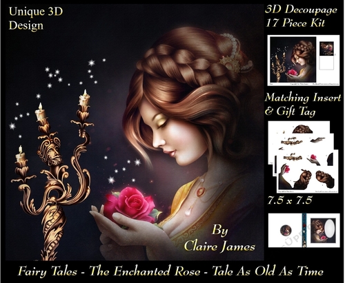 Fairy Tales - The Enchanted Rose - Tale As Old As Time 17 - Special 3D Decoupage + Insert & Tag