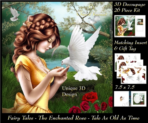 Fairy Tales - The Enchanted Rose - Tale As Old As Time 18 - Special 3D Decoupage + Insert & Tag